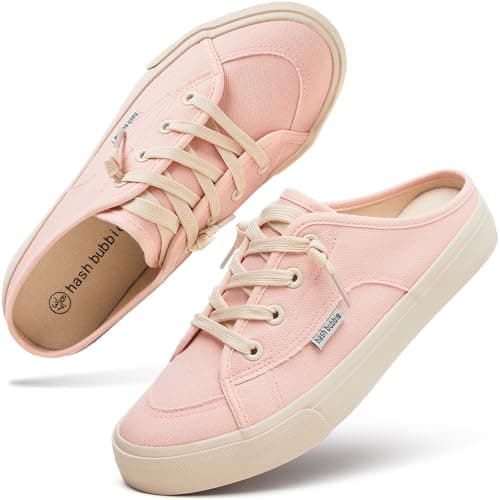 hash bubbie Women's Mules Slip on Sneakers Canvas Tennis Shoes Pink US6