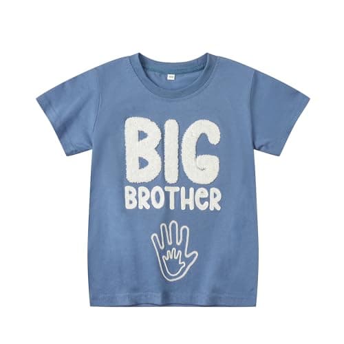 Big Brother T Shirt for Toddler Boy Announcement T-Shirt Sibling Reveal Embroidery Outfit Clothes 1t-5t (4t, Blue White)