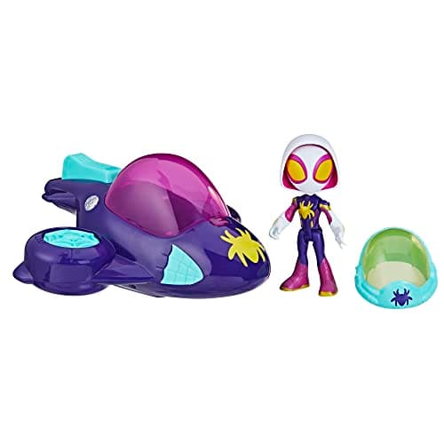Spidey and His Amazing Friends Web-Spinners Ghost-Spider with Glide Spinner, Car Playset with Vehicle, 4-Inch Scale Marvel Action Figure and Accessory, Toy Cars for Kids 3 and Up