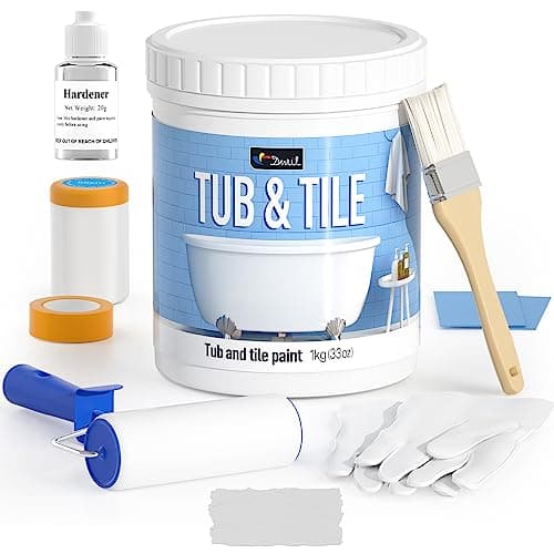 DWIL Tub Paint, Tub and Tile Refinishing Kit 33oz with Tools, Tile Refinishing Kit Bathtub Paint Water Based &Low Odor, Easy to Use Sink for Bathroom Kitchen, Semi-Gloss Light Grey, 50-55sq.ft