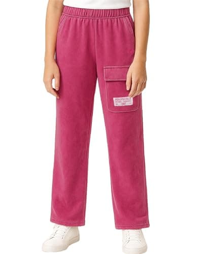 AEROPOSTALE Girls Cargo Joggers - Soft Cotton Blend Everyday Kids Fleece Cargo Jogger Pants for Girls with Pockets, Size 7-8, Pink Power Wash
