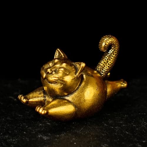 100% Solid Brass Naughty Cat Figurine - Vintage Retro Collectible Desk Decor, Handcrafted Cat Sculpture for Home & Office, Unique Gift for Cat Lovers, Birthday, Christmas