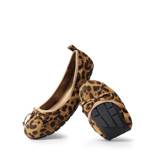 DREAM PAIRS Women's Flats, Foldable Ballet Flats for Women, Bowknot Round Toe Comfort Light Weight Slip-On Dress Shoes Leopard Size 6 SDFA2409W