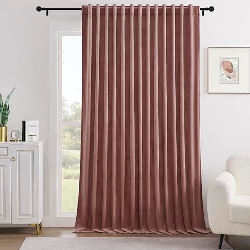 Timeper Wild Rose Pink Velvet Curtain W104 x L84 inches 1 Panel,Thermal Insulated Light Blocking Window Drapery for Living Room Sliding Door, Extra Wide Room Divider Curtain,Back Tab & Rod Pocket