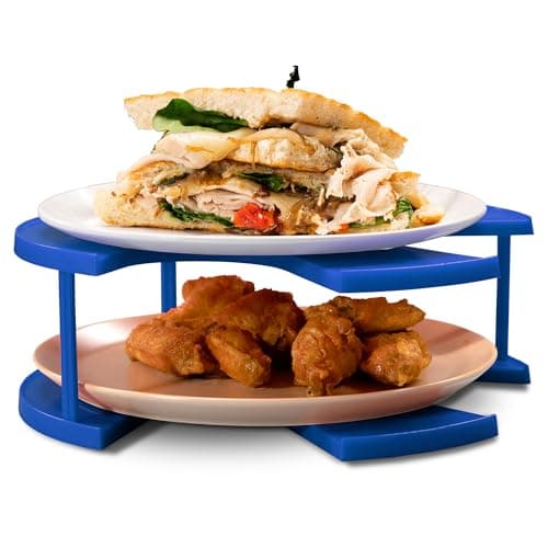DoubleWave New Mini Blue 2 Tier Microwave Plate Stacker For Small Microwaves | BPA-Free Microwave Cool Plate And Spillover Caddy Stacker | Faster Reheating | Sturdy & Lightweight (Mini)