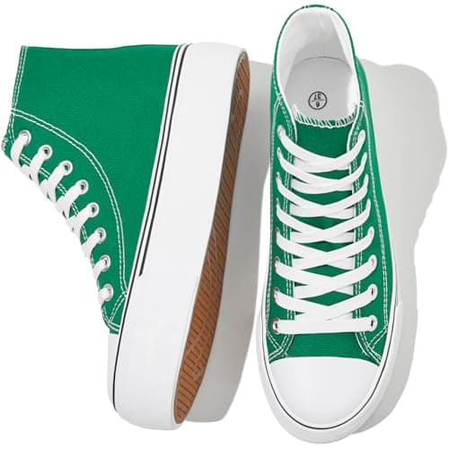 FRACORA Womens White Platform Sneakers High Top Canvas Shoes(Green,US6)