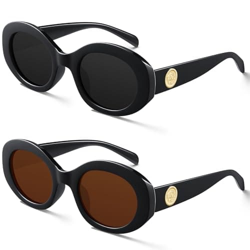 KUGUAOK Retro Oval Sunglasses for Women 90s Round Y2k Trendy Sun Glasses Chunky Thick Frame UV Protection Shades