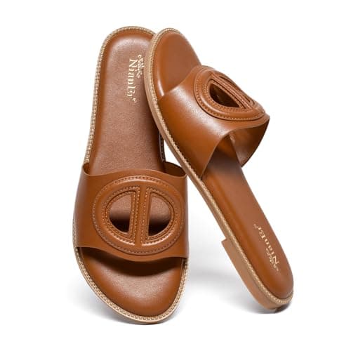 NianEr Womens Microfiber Leather Memory Foam Sandals Summer Shoes Slides
