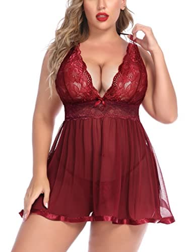 Avidlove Plus Size Lingerie for Women Lace Chemise Halter Backless Sleepwear(Cardinal Red,3X-Large)