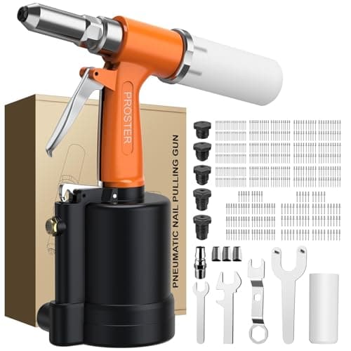 Proster Pneumatic Rivet Gun Kit 5 Nosepieces 3/32"-1/4" with 500 Rivets
