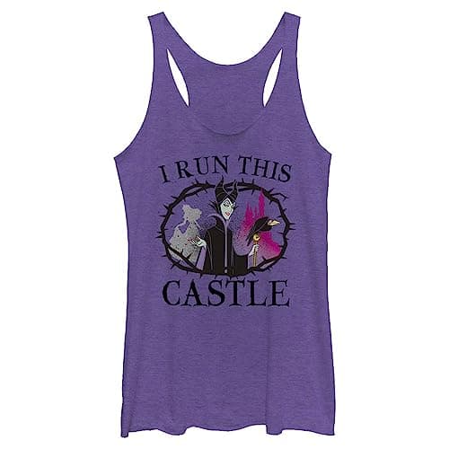 Disney Women's Maleficent I Run This Castle Racerback Tank Top - Trendy Fast Fashion Shirt - Fun Feminine Style Purple Heather