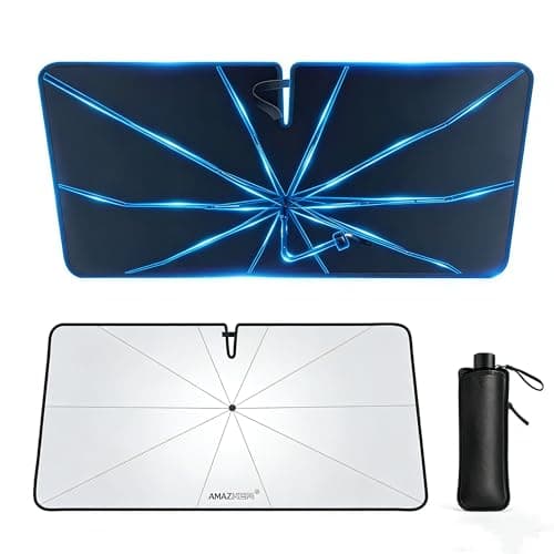 2026 Upgrade Car Windshield Sun Shade Umbrella - [10 Fiberglass Ribs][360° Bendable][100% Sun Block] [240T Thickened Titanium Silver ] Ice-Shield Protect Car from Sun Rays Heat Damage