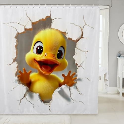 Erosebridal 3D Funny Duck Shower Curtain Set,Cute Yellow Duck Bathroom Decor for Kids,Novelty Gifts for Pet Lovers Kawaii Ducks Bathroom Set Cartoon Animal Print Fabric Shower Curtain 72 x 78 Inch