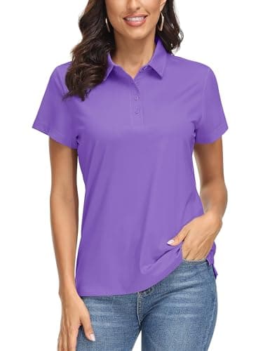 MAGCOMSEN Golf Polos for Women Short Sleeve Shirts UPF 50+ Running Top Quick Dry Athletic Collared Shirts Light Purple S