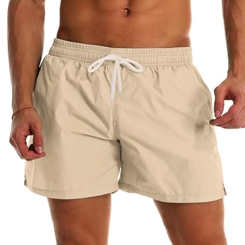 YnimioAOX Men Swim Trunks Quick Dry Beach Shorts Mesh Lining, Khaki, 42