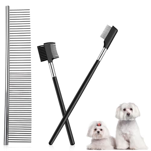QFGasre Dog Combs for Grooming Matting Pet Grooming Comb Stainless Steel Dog Combs with Rounded Teeth Tear Stain Remover Metal Cat Comb for Removing Knots Puppies Booger Flea Crust 3pcs