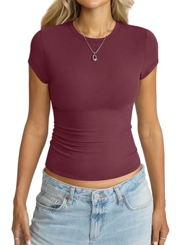 Eachyes Womens Cap Sleeve Tops Basic Casual Short Sleeve Crewneck Shirts