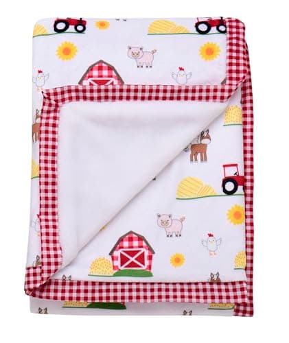 Baby Starters 2 Ply Silky Baby Blanket, Reversible to Flannel, Farm Animal Print (Multi-Colored, 30 in. x 40 in.)