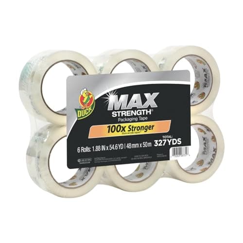 Duck Brand MAX Strength Packing Tape Refill Rolls, 2" Wide, Clear, 6 Rolls