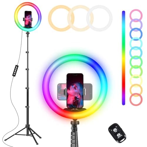 UBeesize 12” RGB Selfie Ring Light with 62” Extendable Tripod Stand & Remote, LED Light with Phone Holder for Video Recording/Makeup/Content Creator (YouTube/TikTok/Twitch), Phone, Camera & Webcam