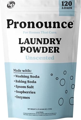 Pronounce Laundry Detergent Powder Alternative | Cleaner Ingredients. Safer for Sensitive Skin. Stain + Smell Fighting. Fragrance Free, HE Safe - 120 Loads (Unscented).