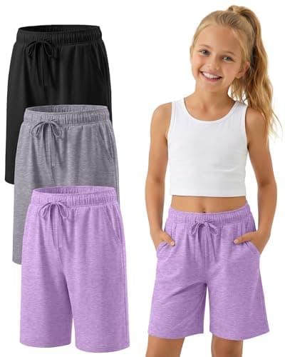YooAurvox 3 Pack Girls Bermuda Shorts, 3-Color, 9-10 Years