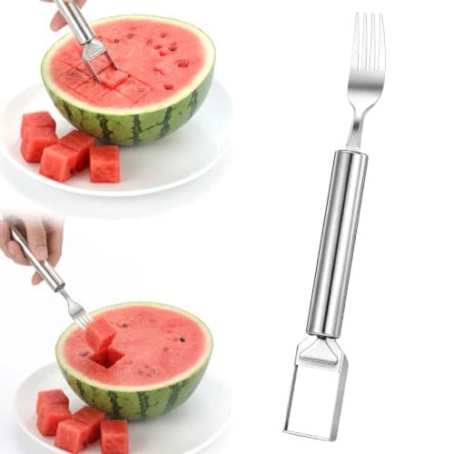 Chsoejuf 3 PCS 2-in-1 Stainless Steel Fruit Cutter Watermelon Fork Slicer