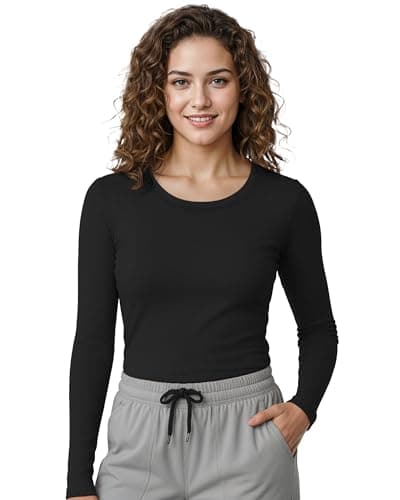 NY Threads Womens Under Scrub Slim Fit Long Sleeve T-Shirt Underscrub Comfort Tee, X-Large, Black