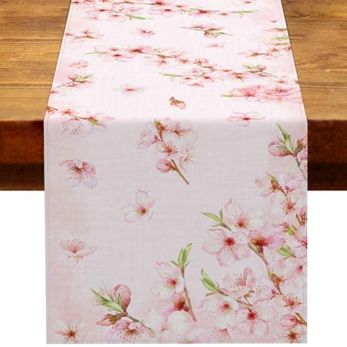 Heyfary Cherry Blossoms Table Runner Seasonal Spring Party Decoration Pink Sakura Wedding Birthday Home Kitchen Dining Room Table Decor