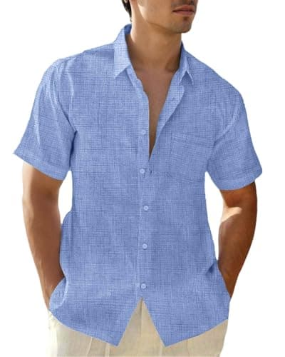 XINGCOOL Men's Linen Shirts Short Sleeve Casual Shirts Button Down Shirt for Men Beach Summer Wedding Shirt for Men