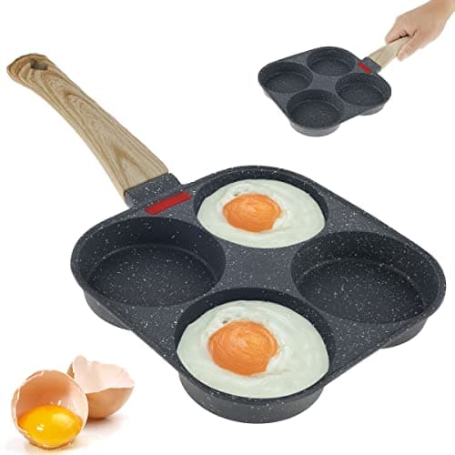 Abizarch 4 Cups Egg Frying Pan Aluminum Alloy，Nonstick Mini Egg Cooker,Omelet Egg Pan Skillet with Wood Handle,Breakfast Egg Pan for Home Kitchen Cooking