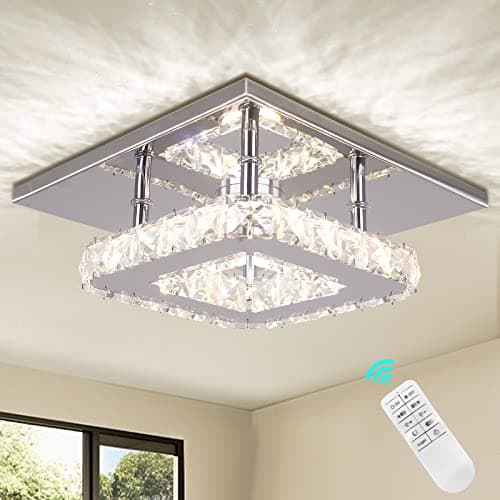 diisunbihuo 7.9" Crystal Square Flush Mount Ceiling Light Dimmable LED