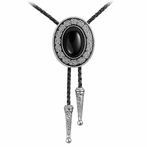 GelConnie Handmade Black Bolo Tie for Men Vintage Western Tie Necklace