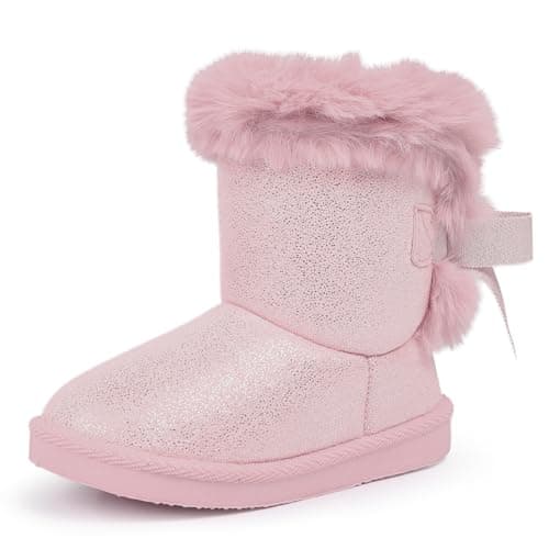 FANTURE Toddler Winter Snow Boots with Zipper,Suede Upper,021B.T.Pink-24