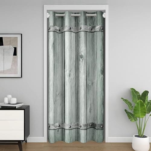 Feelyou Rustic Barn Door Door Curtain for Doorway Privacy 34"x80" Wood Grain Texture Art Print Closet Door Cover Curtain for Bedroom Living Room Farm Farmhouse Decor Green Window Treatments