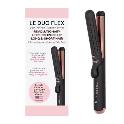 L’ANGE HAIR Le Duo Flex 360° Airflow Titanium Styler | Professional Curling Iron with Adjustable Heat | Airflow Vents Lock in Curls & Add Shine | Dual Voltage & Auto Shut-Off | Black