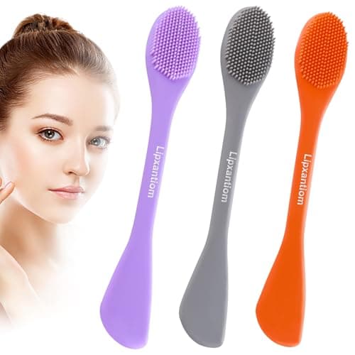 Lipxantiom 3 Pcs Facial Cleansing Brush,2 in 1 Silicone Face Mask Brush & Face Scrubber,for Pore Cleansing,Exfoliating,Massaging,Blackhead Removal,Apply Cream, Lotion,Mud,Clay Mask Skincare Tool