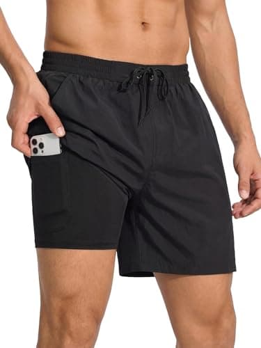 INCERUN Mens Swim Trunks Swim Shorts Quick Dry Beach Shorts with Compression Liner and Zipper Pocket Black Large