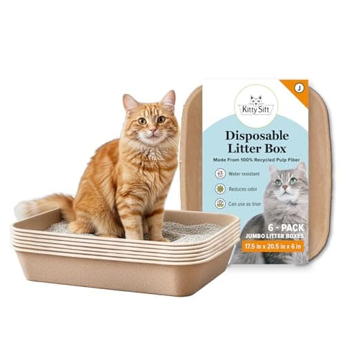 Kitty Sift Disposable Cat Litter Box Jumbo, 6 Count, Durable and Portable for Travel and Home, Eco-Friendly Disposable Litter Box Controls Odor