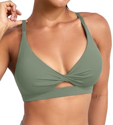 ULTREAGLE Padded Sports Bras for Women - Strappy Sports Bra Workout Tops for Women Twist Front Gym Tops Olive Green