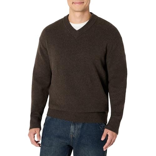 Amazon Essentials (Demi's Pick) Men's Regular-Fit Cotton Blend V-Neck Sweater, Chocolate Heather, X-Small