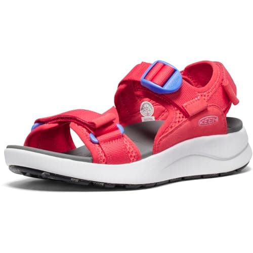 KEEN Women's Elle Sport Backstrap Breathable Adjustable Comfortable Open Toe Athletic Wedge Sandals, Cayenne/Marina, 7