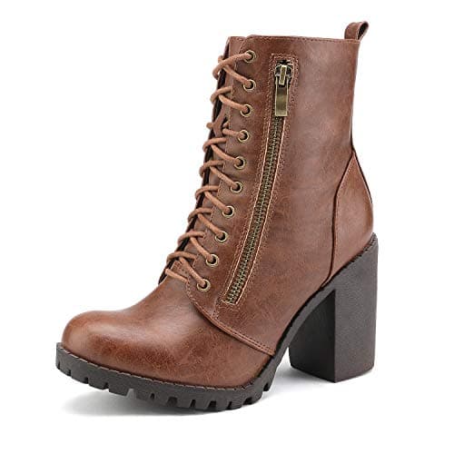 DREAM PAIRS Womens Chunky Heel Lace Up Fashion Ankle Boots with Heel Black 4 UK, skin-coloured, 8.5 Women