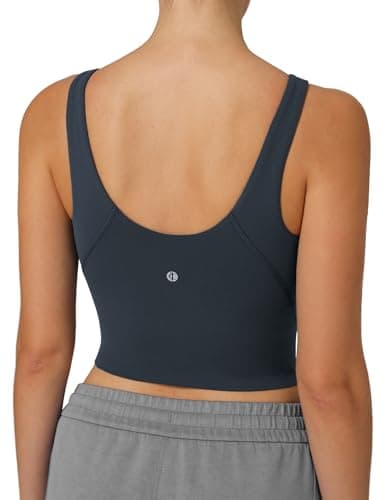 Colorfulkoala Dreamlux Womens Padded Sports Bra High Neck U-Back Yoga Running Workout Athletic Tank Top with Removable Cups(XS, Blue Ink)