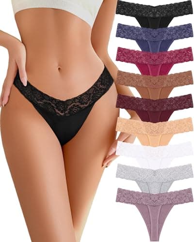 READY TO LOVE Cotton Underwear Women 9 Pack Soft Lace Thongs Sexy Lingerie