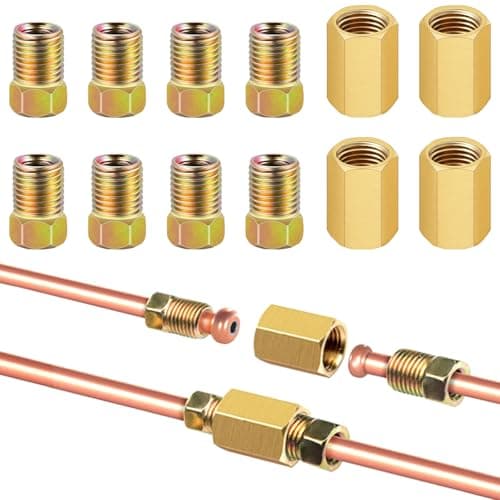 Eoppen 12Pieces 3/8 Inch-24 Threads Brake Line Fittings Kit 3/16 Brake Line Fittings for 3/16 Inch Tube (4 Unions, 8 Nuts)