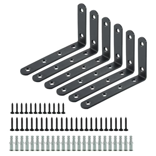 Alise 6Pcs Floating Shelf Brackets, Black Heavy Duty L Bracket for Shelves