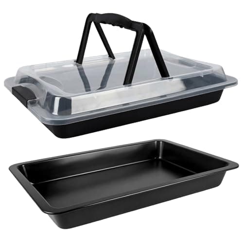 Black Sheet Cake Pan with Lid, 2-Pack 15"×10"×2" Deep Jelly Roll Pan, Nonstick Ceramic Coating, PFOA & PTFE Free, Oven Safe 450°F, for Texas Sheet Cake, Brownies, Potluck