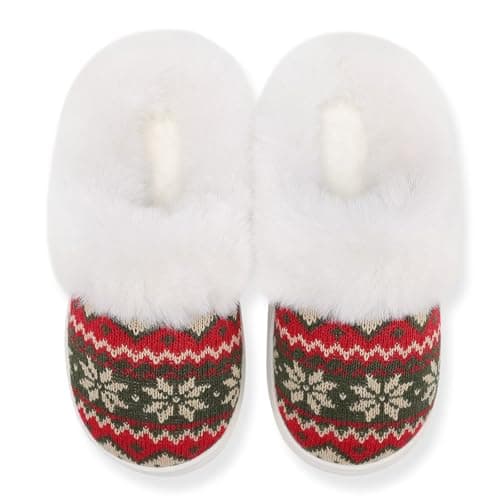 NineCiFun Women's Warm Christmas Slippers House Shoes Army Green Red 13-14