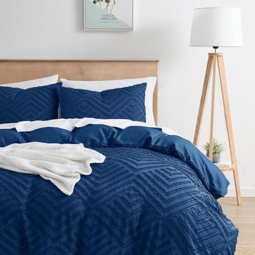 Hearth & Harbor Boho Duvet Cover - 3 Piece Tufted Navy Duvet Cover King with Zipper Closure, 104x90 Inches and 2 Pillow Shams